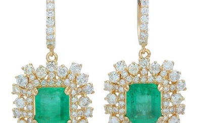 14K Gold 6.41ct Emerald 5.91ct Diamond Earrings