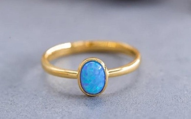 14K Solid Gold Solitaire Ring with Synthetic Opal