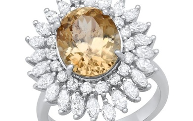 14K White Gold 7.85ct Gold Zircon and 2.16ct Diamond Ring