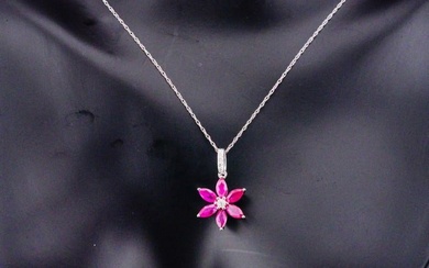 14K White Gold and 0.60ctw Ruby 18" Flower Necklace
