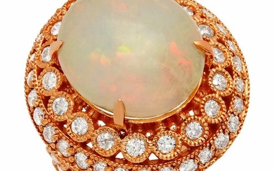 14k Rose Gold 6.62ct Opal 1.57ct Diamond Ring
