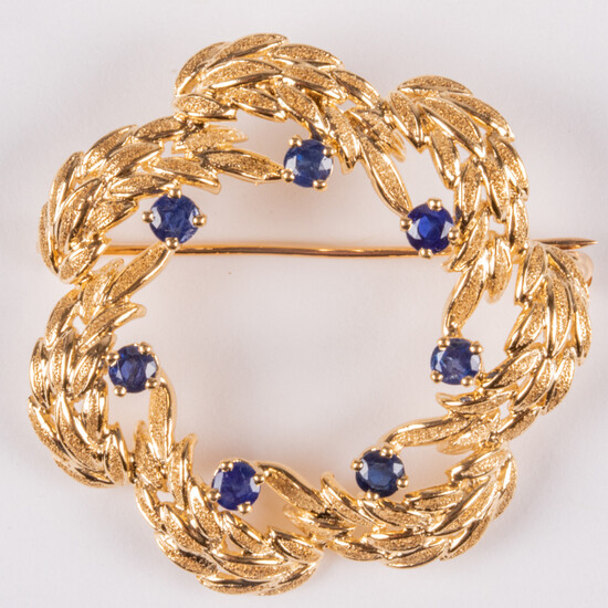 14kt Yellow Gold and Sapphire Brooch