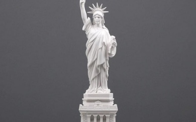16" White Carrara Marble Statue Of Liberty "Enlightening World" Sculpture - (4.8lbs)