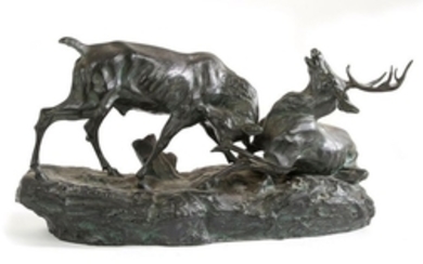 Thomas CARTIER (1879 1943) Combat de cerfs Bronze …