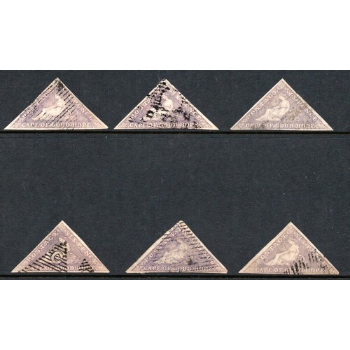 1855-63 6d PALE ROSE LILAC, six used three margined examples...