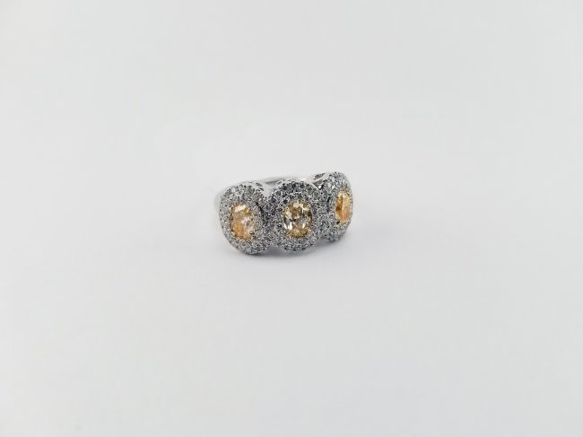 18K White Gold Yellow Diamond Tri-Stone Ring