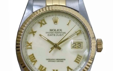 18K/SS ROLEX 16013 DATEJUST ROMAN CREAM DIAL Box Papers Men's 18k Gold and Stainless Steel Rolex