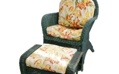 Wicker Armchair with Ottoman