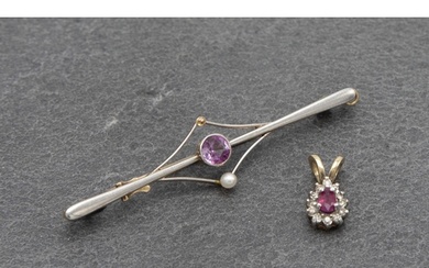 18ct pink sapphire and diamond cluster pendant, .20ct sapphi...