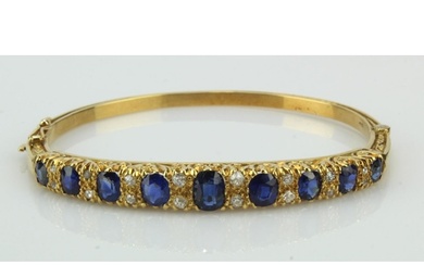 18ct yellow gold Victorian style diamond and sapphire bangle...