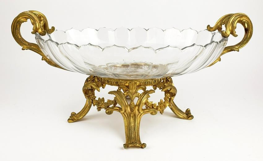 19th C. French Bronze & Baccarat Crystal Centerpiece