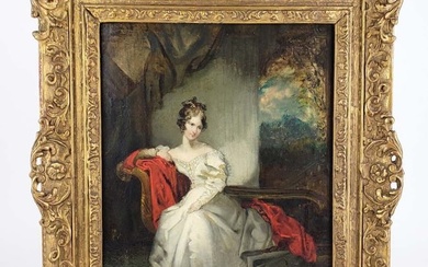 19th C. Oil on Board "Portrait of Queen Adelaide" Harlon School Painting