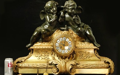 19th century French gilt and patinated bronze figural mantel clock