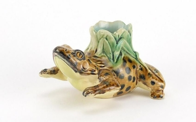 19th century Majolica frog tooth pick holder by Joseph