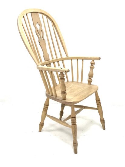 19th century stripped ash and elm Windsor armchair, hoop,...