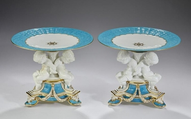 (2) 19th c. English hand painted porcelain tazzas
