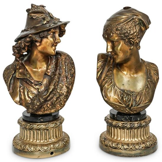 (2 Pc) Luca Madrassi (Italian, 1848) Gilt Bronze