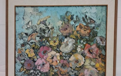 20TH C ABSTRACT FLORAL PAINTING ON CANVAS.