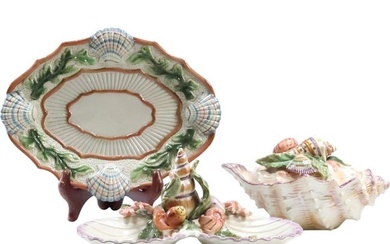 3 Assorted Fitz and Floyd Ceramic Conch Shell Bowl, Sweat Meat Dish, Platter