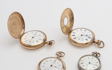 4 ANTIQUE AMERICAN POCKET WATCHES, AN ANCHOR WITH CROWN COMMISSION, LATE 19TH CENTURY, one with English silver case.