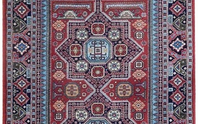 4 x 5 Fine Quality Wool and Silk Persian Ardebil Rug GEOMETRIC