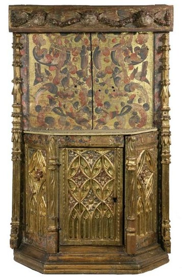 RARE CONTINENTAL GOTHIC SACRISTY CABINET