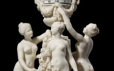 A FRENCH WHITE MARBLE PENDULE A CERLCE TOURNANTS, AFTER THE MODEL BY ETIENNE-MAURICE FALCONET, BY HENRI WEIGELE (1858-1927), RETAILED BY MAISON BOUDET, PARIS, DATED 1902