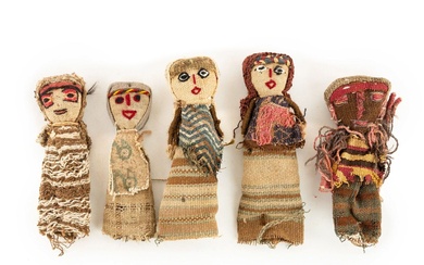 (5) Group of Handmade Peruvian Chancay Burial Dolls