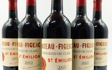 5 bouteilles CHÂTEAU FIGEAC 2003 1er GCC (B) Saint Emilion (capsules léger éraflées)