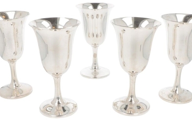 (5) piece set wine goblets silver.