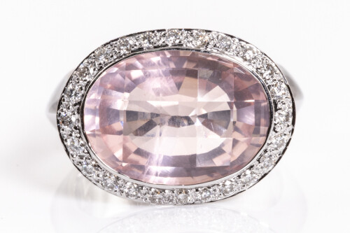 6.62ct Rose Quartz and Diamond Ring