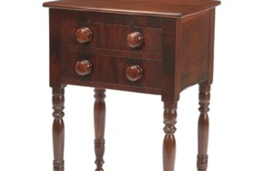 A Sheraton figured mahogany work table American, circa 1830...