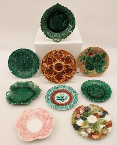 8 PCS. OF FRENCH MAJOLICA INCLUDING AN OYSTER PLATE BY