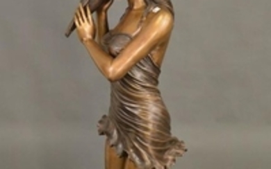 Bronze fountain life size girl with seashell, 64"h