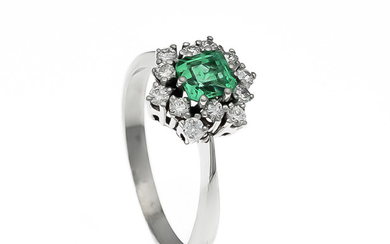 Emerald brilliant ring WG 585/000 with a fac....