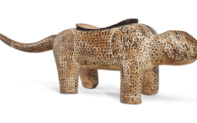 AN INDIAN POLYCHROME-DECORATED MODEL OF A LEOPARD, 19TH/20TH CENTURY
