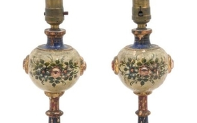 A Pair of Painted Wood Lamps