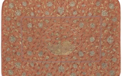 A PALE RED EMBROIDERED KANG COVER, LATE QING DYNASTY