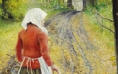 Paul Fischer: Autumn. Signed and dated Paul Fischer 94. Oil on canvas. 89 x 47 cm.