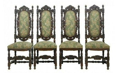 SET OF 4 19TH CENTURY CARVED OAK DINING CHAIRS FOR
