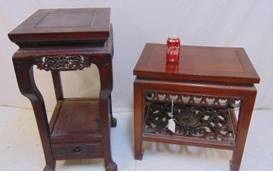 Two carved Chinese stands, two carved plant stands with