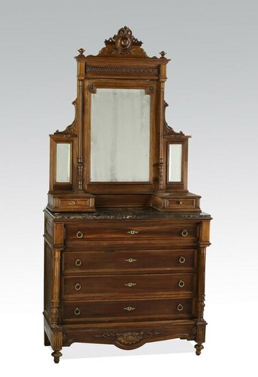 19th c. French carved walnut marble top dresser