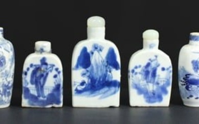 (9) Chinese Blue and White Ceramic Snuff Bottles.