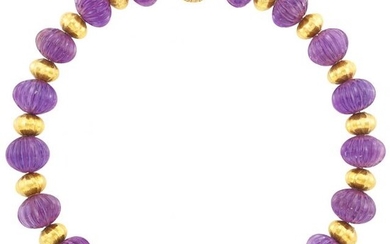 Gold and Carved Amethyst Bead Necklace