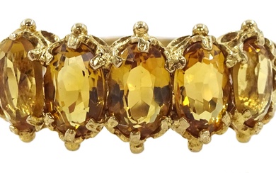 9ct gold five stone oval cut citrine ring