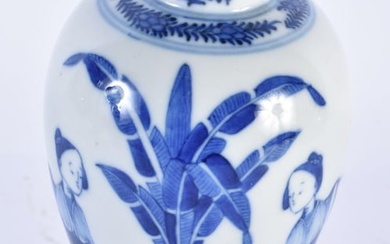 A 19TH CENTURY CHINESE BLUE AND WHITE PORCELAIN VASE Qing, painted with a figure beside a table. 19
