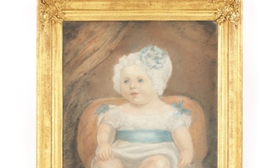 A 19TH CENTURY PASTEL OF A SEATED CHILD WITH...