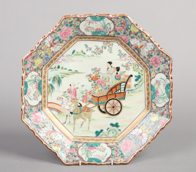 A 19th century Chinese scalloped octagonal charger. Painted ...