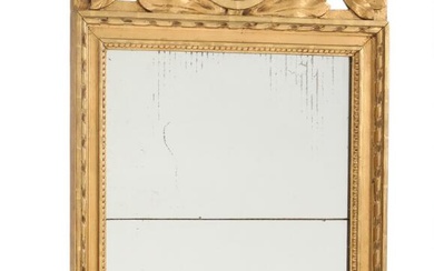 A 19th century Gustavian giltwood mirror with a medallion portrait of king...
