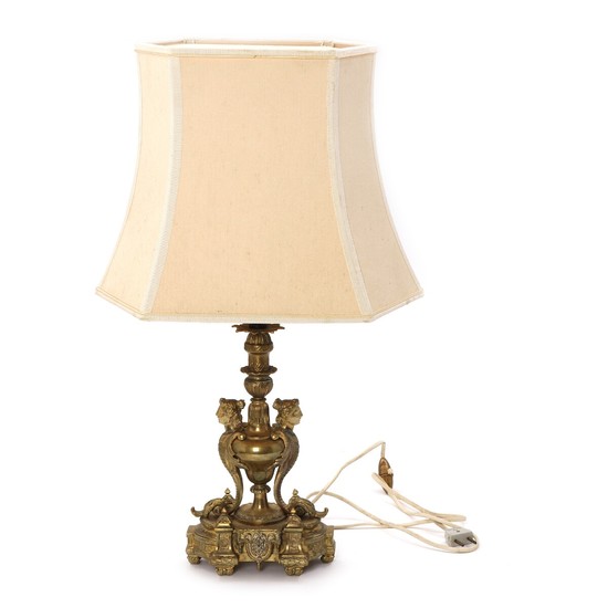 A 20th century French bronze table lamp. H. excluding socket 31 cm.
